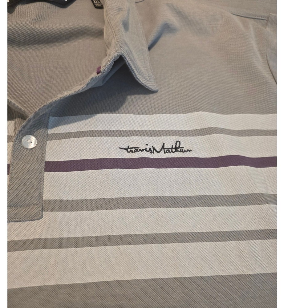 Travis Mathew Polo Gray white and purple XXL Logo on Sleeve Dallas Athletic Club - Picture 7 of 9
